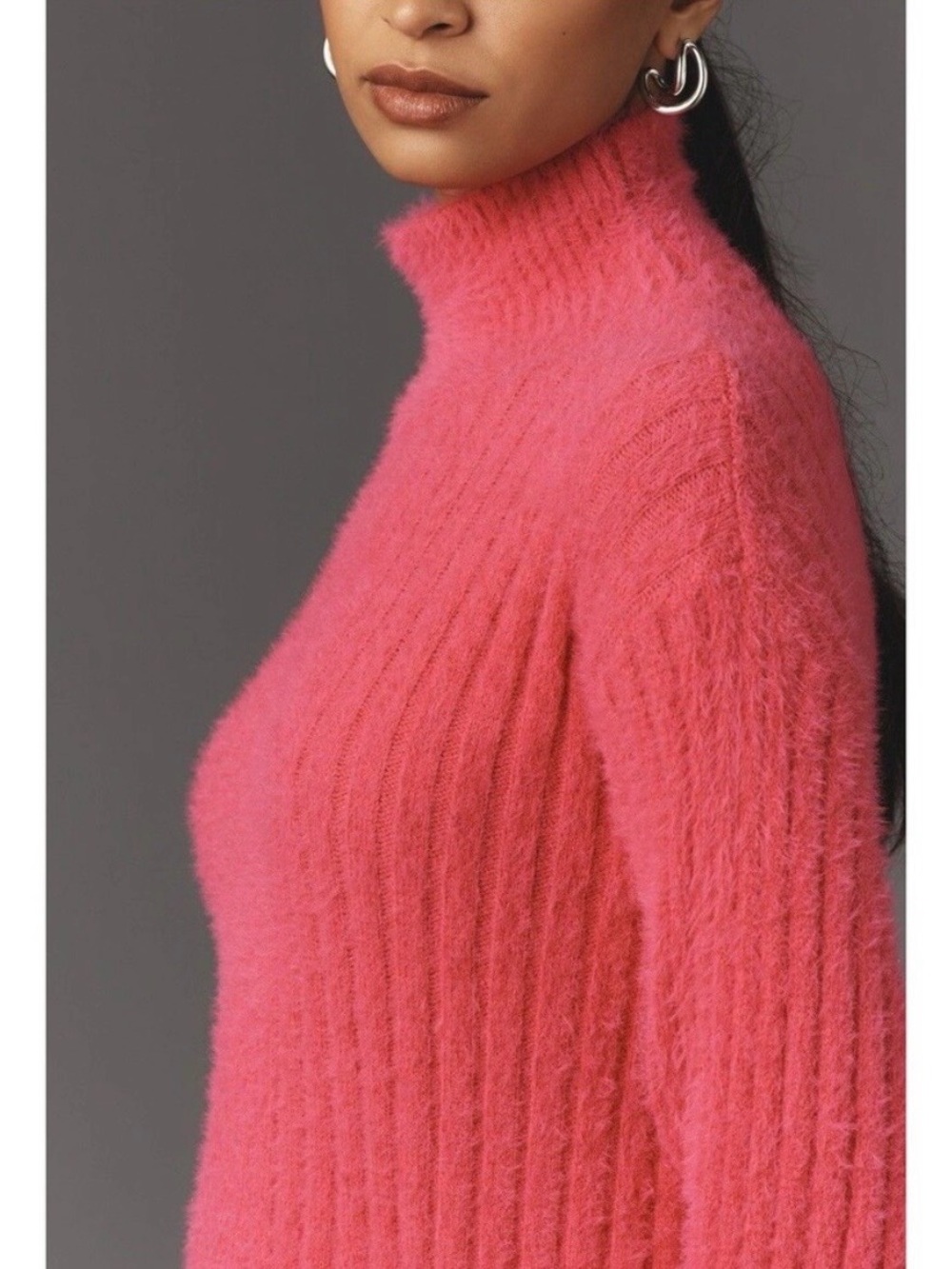 Flat White by Anthropologie Pink Ribbed Sweater Dress size M Preppy Soft - Picture 4 of 7